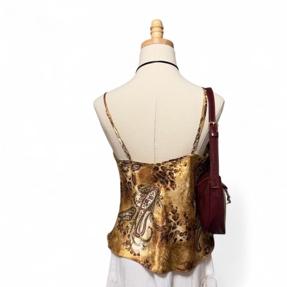 Vintage Y2K Brown Animal Leopard / Paisley Satin Cami Tank Top Sz Small Boho - Picture 6 of 8